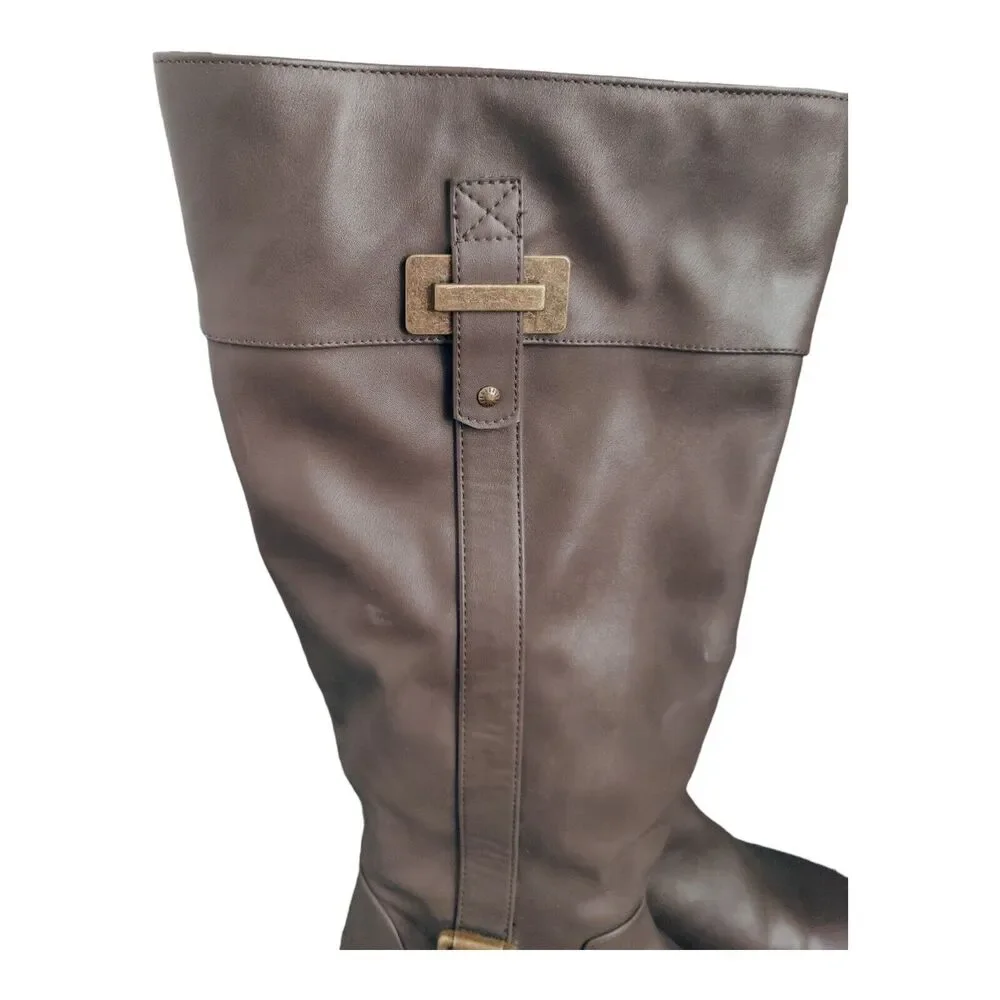 GH Bass Women's Riding Tall Boots Josie brown Faux Leather Stretch size 7M